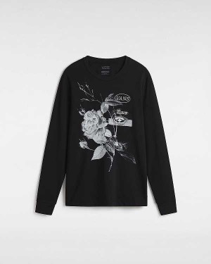 Camiseta Vans Damask Long Sleeve Feminino Pretas | VN5027638