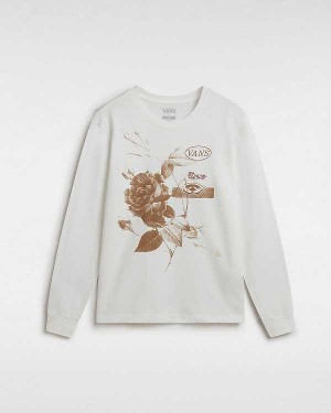 Camiseta Vans Damask Long Sleeve Feminino Branco | VN7524168