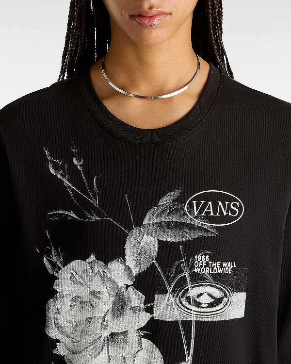 Camiseta Vans Damask Long Sleeve Feminino Pretas | VN5027638