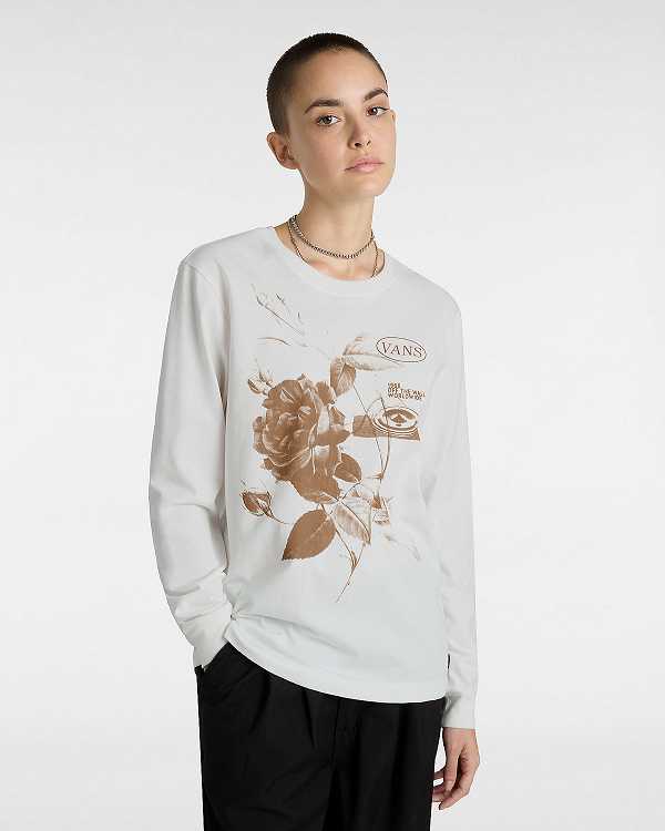 Camiseta Vans Damask Long Sleeve Feminino Branco | VN7524168