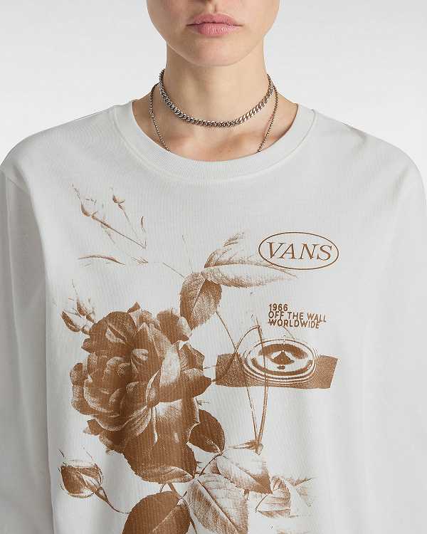 Camiseta Vans Damask Long Sleeve Feminino Branco | VN7524168