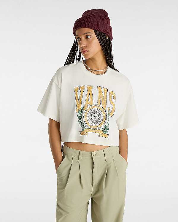 Camiseta Vans First Team Relax Crop Feminino Branco | VN2035784