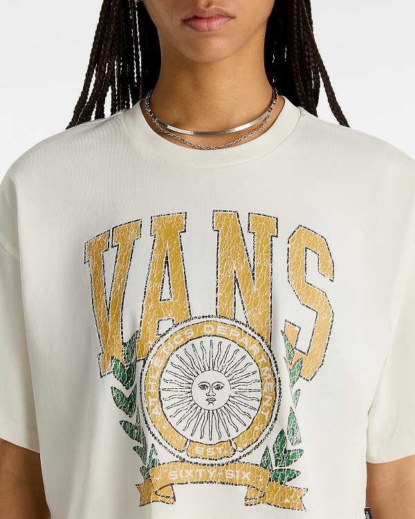 Camiseta Vans First Team Relax Crop Feminino Branco | VN2035784