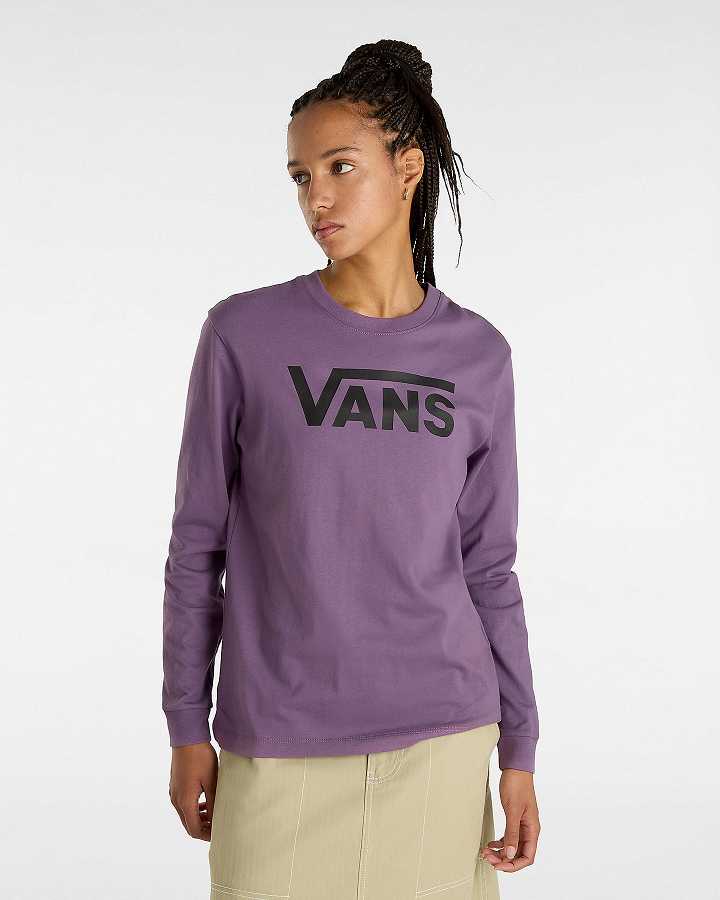 Camiseta Vans Flying V Classic Long Sleeve Feminino Roxo | VN8731940