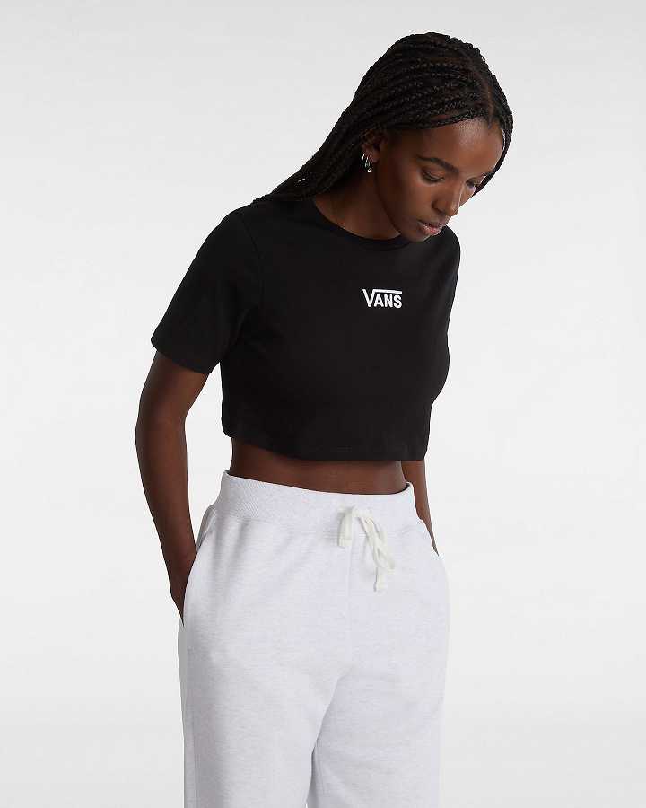 Camiseta Vans Flying V Crew Crop Feminino Pretas | VN8956170