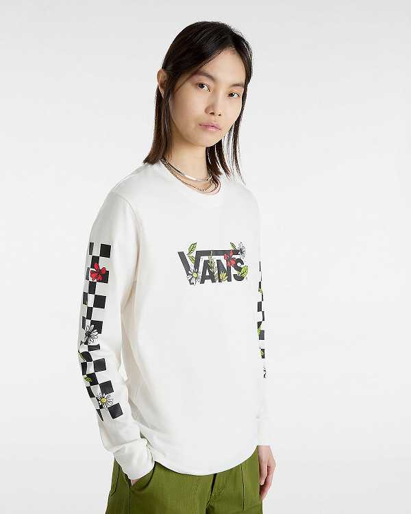 Camiseta Vans Foliage Boyfriend Long Sleeve Feminino Branco | VN7965413