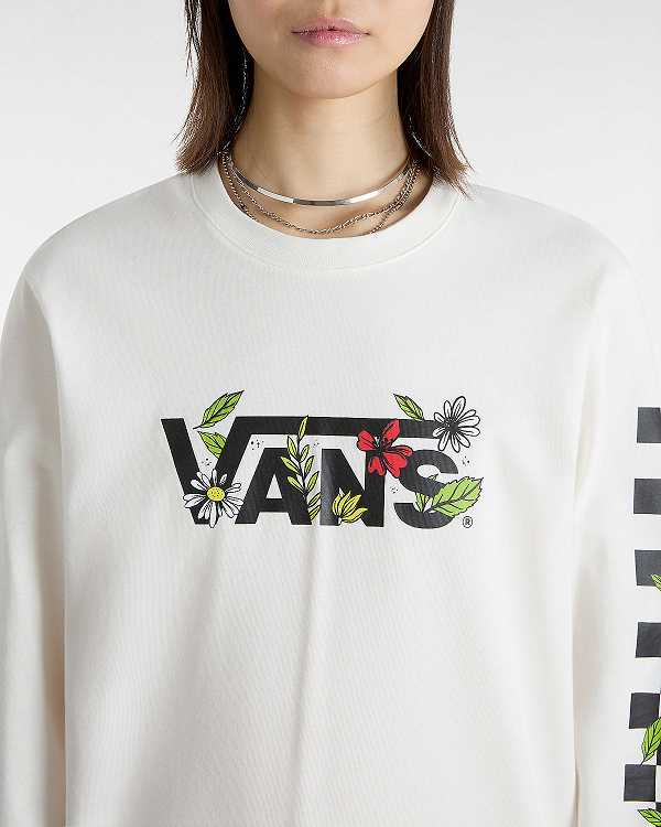 Camiseta Vans Foliage Boyfriend Long Sleeve Feminino Branco | VN7965413