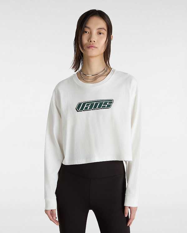 Camiseta Vans Retro V Hook and Loop Relaxed Long Sleeve Crop Feminino Branco | VN7642158