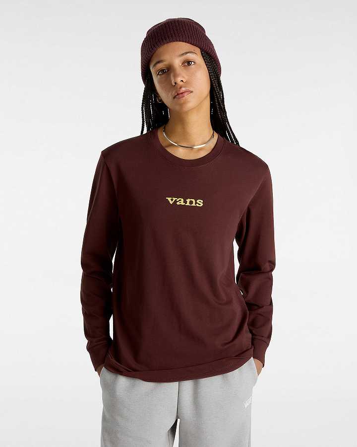 Camiseta Vans Vitality Fields Long Sleeve Feminino Marrom | VN6972418