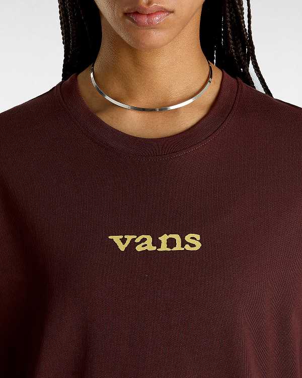 Camiseta Vans Vitality Fields Long Sleeve Feminino Marrom | VN6972418