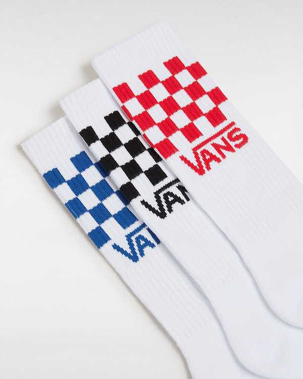 Meias Vans Classic Check Crew (3 pairs) Unisex Branco | VN1839074