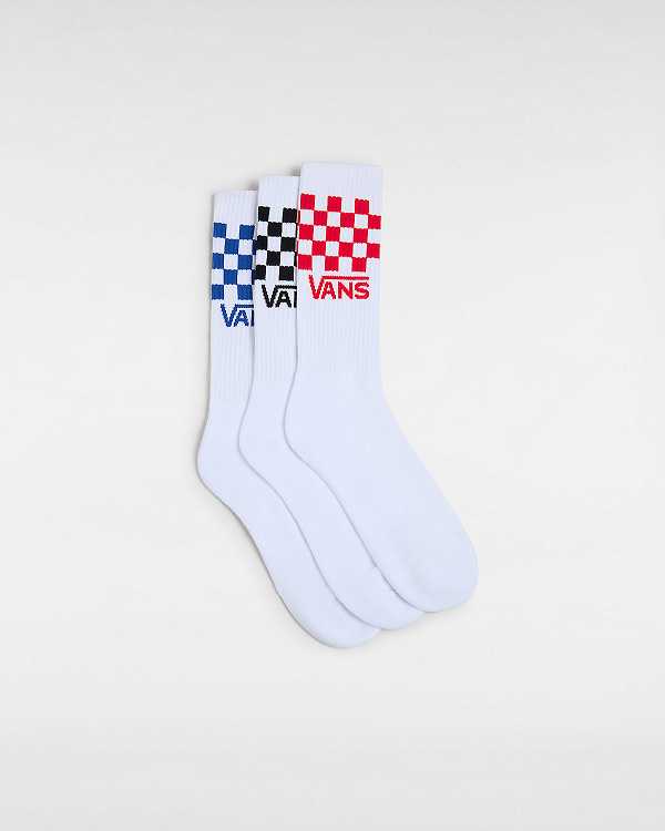 Meias Vans Classic Check Crew (3 pairs) Unisex Branco | VN1839074