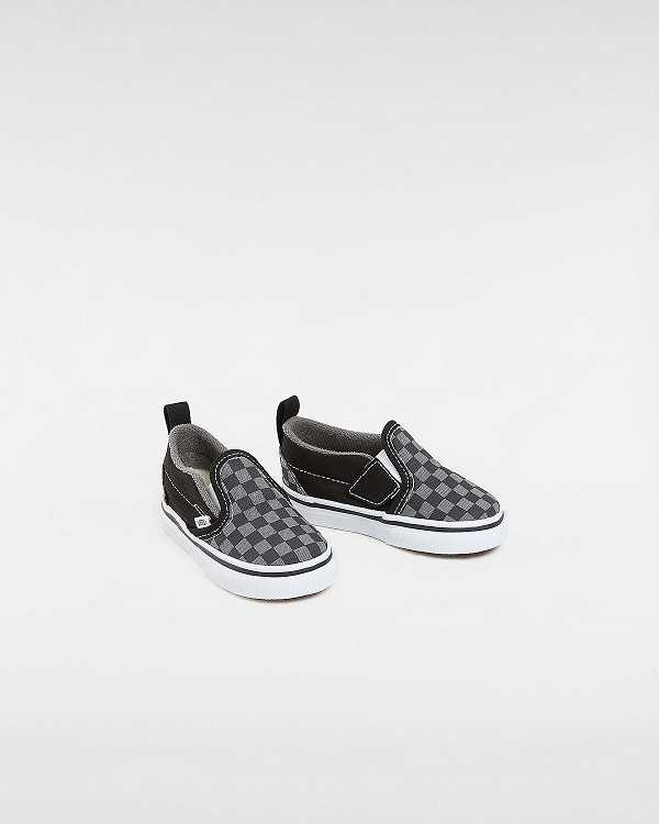 Sapatos Slip On Vans Checkerboard Hook And Loop (1-4 years) Criança Pretas Branco | VN1963058