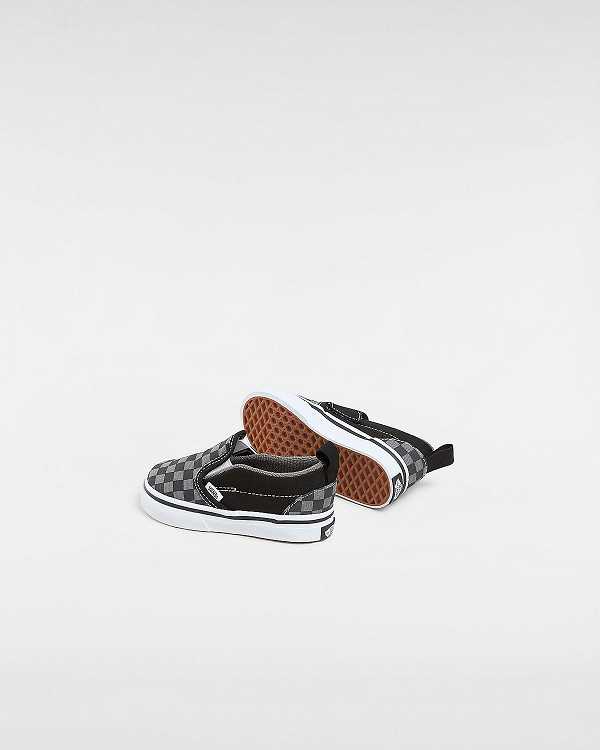 Sapatos Slip On Vans Checkerboard Hook And Loop (1-4 years) Criança Pretas Branco | VN1963058