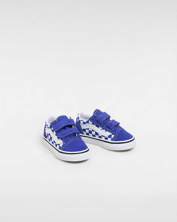 Tenis Vans Old Skool Hook and Loop Checkerboard (1-4 Years) Criança Azuis | VN9653247