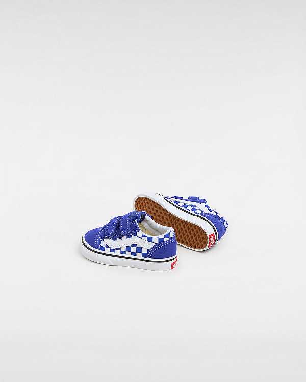 Tenis Vans Old Skool Hook and Loop Checkerboard (1-4 Years) Criança Azuis | VN9653247